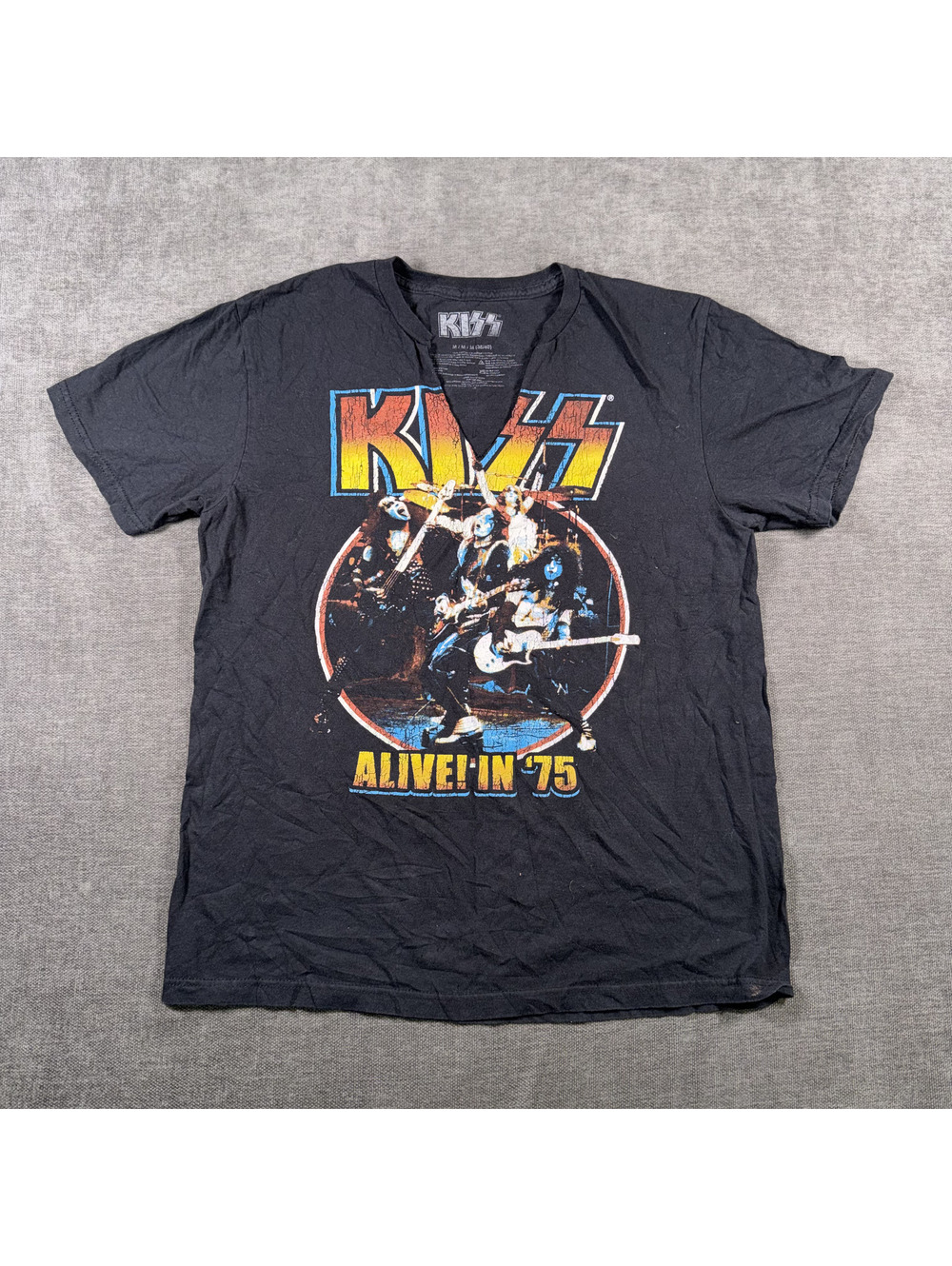 KISS Alive! In '75 Black Graphic Band T-Shirt Medium